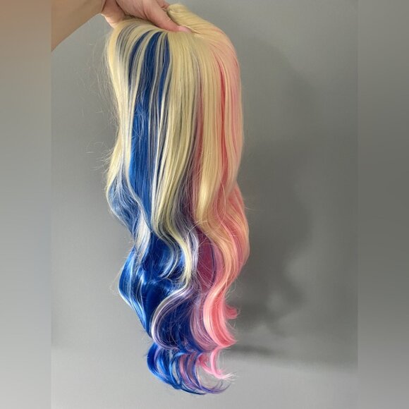 Long pink blue Harley Quinn wig - Picture 4 of 6